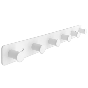 Coat Rack Wall Mounted, White Coat Hooks Adhesive & Screw in, Stainless Steel Door Hooks for Hanging Hat Towels Clothes, Hook Rail with 8 Round Hangers