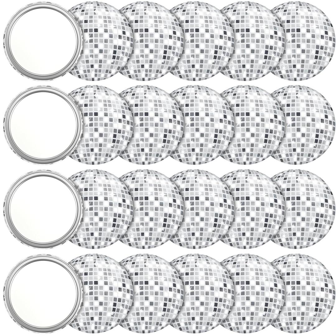 Qunclay 24 Pcs Disco Ball Compact Mirror 2.76 Inch Vintage Round Pocket Mirror Makeup Mini Mirror Handheld Portable Mirror for Purse, Women Gift Disco Party Supply Travel Daily (Silver) (Classic Color)