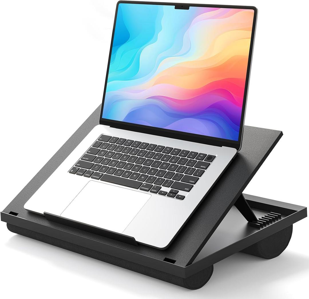Adjustable Laptop Stand with 8 Angles - Dual Cushion Desk for Sofa, Bed, Car or Work Table by HUANUO (11"D x 14.8"W x 5"H, Black)
