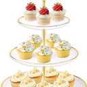 Hoedia 3 Tier Cupcake Stand Tower, Plastic White Cup Cake Holder for Dessert stands, Tiered Serving Tray for Tea Party, Birthday Party, Wedding Decor and Baby Shower(Round)