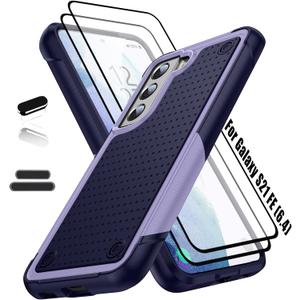 Heavy Duty Case for Samsung Galaxy S21 FE(5G) 6.4 Inche, 4 Corners with Airbags[12ft Drop Protection], Non-Slip Textured Grip Bumper Support Wireless Charging Drop Resistant Case -Blue/Purple