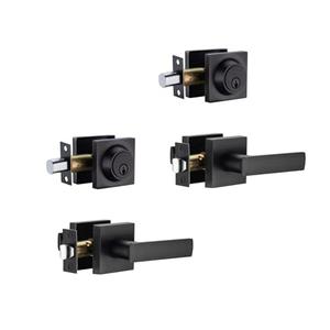 NCSEN 2 Pack Exterior Door Lock with Single Deadbolt, Heavy Duty Black Door Handles, Aged Bronze Door Locks for Front Door