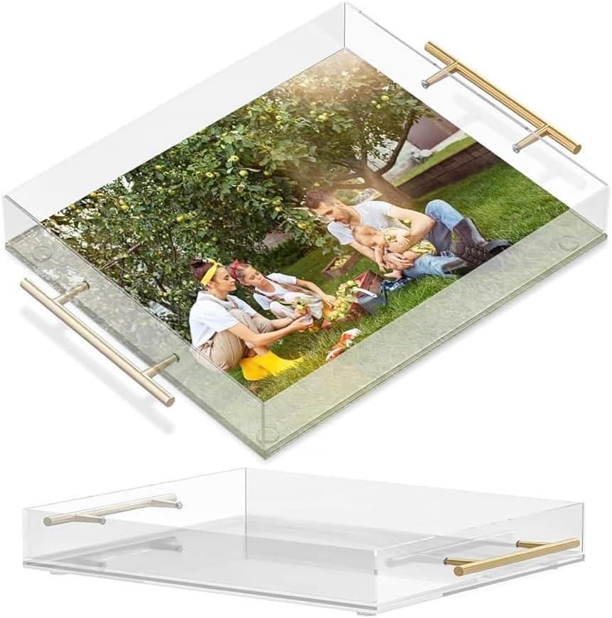 Customizable Picture Acrylic Serving Tray for Gifting and Serving Breakfast, Makeup, Jewelry - Customizable Slot Tray with Anti-Slip Pads - Decor for Vanity- 12x16