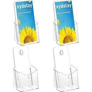 4 x xydstay Brochure Holder 4 Inches Slant Back Design, Clear Display Stand, Plastic Table Stand Sign Holder,Pamphlet Holder Flyer Holder, Acrylic Display Stand, Acrylic Table Signs Plastic Paper Holder for Office, Home, Store, 4 Pack