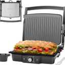 Baker’s Friend Panini Grill Press Sandwich Maker, 4-Slices Panini Press Maker, Grill Cheese Sandwich Maker, Indoor Grill Electric, Non Stick Surfaces, Stainless Steel