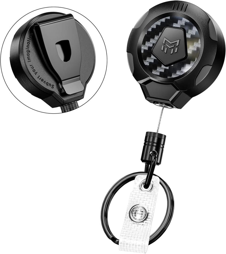 MNGARISTA Upgraded Heavy Duty Retractable Keychain with Belt Clip, 10 OZ Retraction, 31.5" Stainless Steel Cord Key Chain, 3K Carbon Fiber ID Badge Reel Holder with Badge Strap and Key Ring, 2 Pack