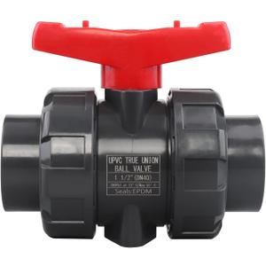 DERNORD PVC True Union Ball Valve NPT Threaded with Full Port, EPDM O-Rings, and Reversible PTFE Seats, Rated at 200 PSI (1.5 Inch NPT Threaded)