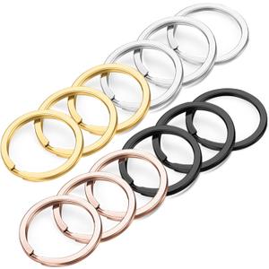 Gkeygo Key Rings, 12 pcs Stainless Steel Key Ring for Keychains, 1 inch Flat Split Keychain Ring for Car Keys Dog Tag Lanyards Home School Office DIY - Silver, Black, Gold, Rose Gold