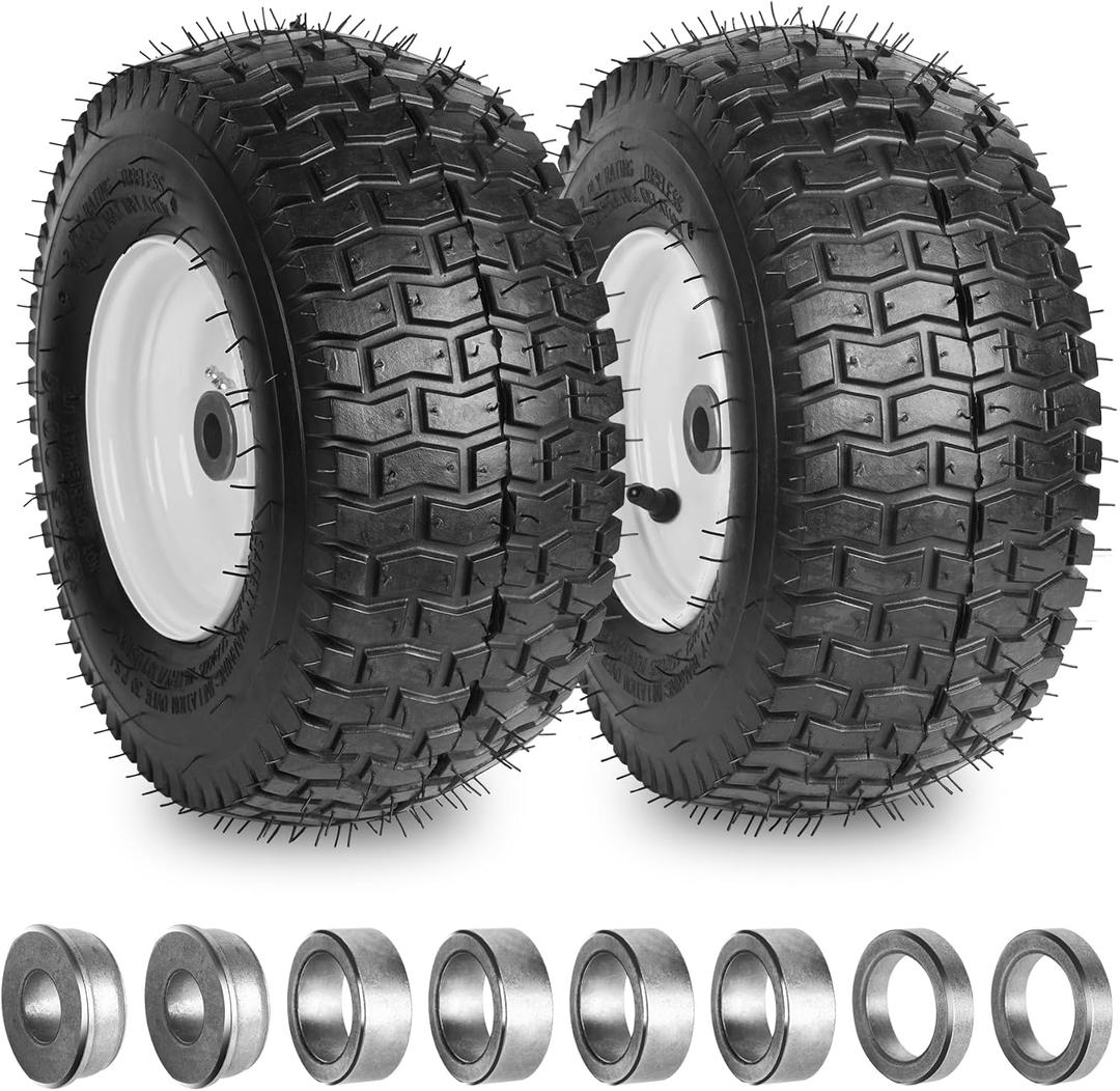 13x5.00-6 nhs Lawn Mower Tire and Wheels Tubeless with 3/4" 5/8" Bearings, 13x5x6 Zero Turn Mower Front Tires for Commercial Grade Lawn 3"-4" Adjustable Centered Hub, 2PCS