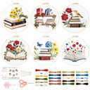 BEUNITONE Books Flowers Embroidery Kit, 6PC Literary Themed Cross Stitch Set for Book Lovers, Reading Hobby DIY Craft, Unique Home Decor Gift Idea
