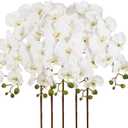 IPOPU 40.16" White Orchid Artificial Flowers 5PCS Fake Orchid Long Stems Phalaenopsis Branches Real Touch Silk Orchids for Vase for Bridal Shower Home Party Wedding Decoration (White)