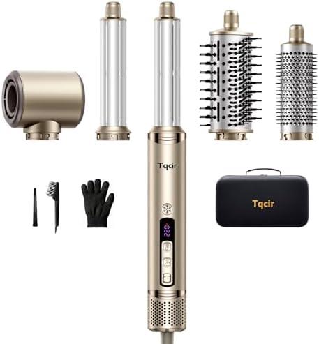 Tqcir 5-in-1 Professional Hair Dryer Brush, Powerful Multi-Styler with Auto-Wrap Curlers, Fast Drying Curling Straightening Volumizing Without Heat Damage, Storage Case Best Gift for Girl/Women