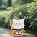 Smily Face Rocking Chair Reading Book Planter Pots, Cute Resin Flower Head Succulent Planters for Indoor Plants, Gift IdeaI for Mother Christmas Birthday with Drainage Hole