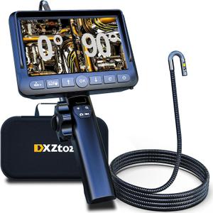 DXZtoz Dual-Lens Articulating Borescope with Light, 5'' Screen Engine Endoscope Inspection Camera with 0.33in Articulated Snake Camera, 1080P Videoscope for Automotive Home Mechanics-5FT