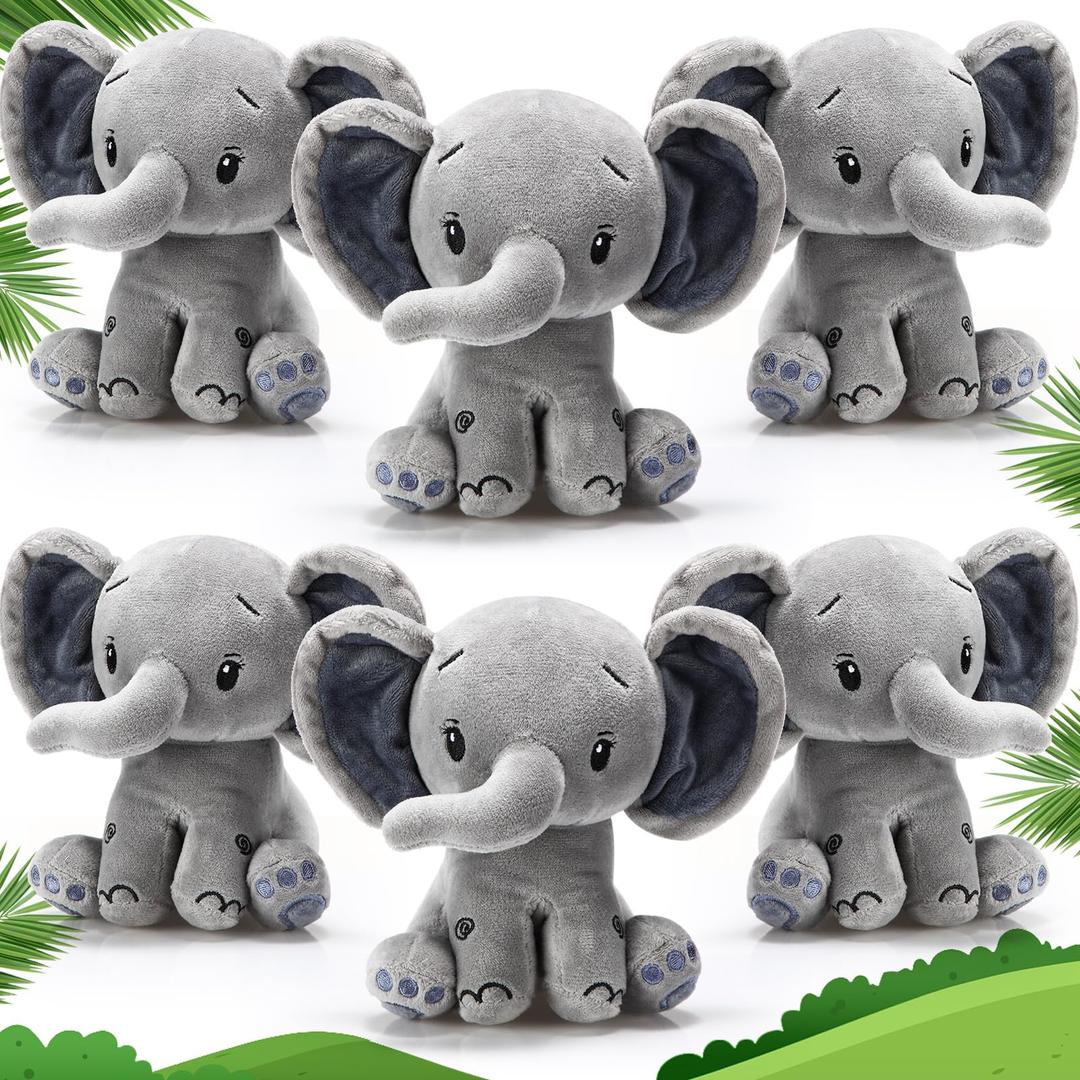 6 Pcs Elephant Stuffed Animals 6 Inch Big Ear Stuffed Elephant Animal Plush Toy Gift for Baby Shower Boys Girls Nursery Bed Decoration Birthday Party Supplies(Gray, Dark Gray)