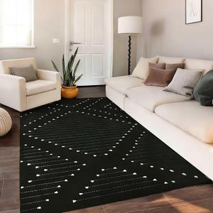 LIVEBOX Black Area Rug for Living Room 5x8, Boho Large Bedroom Washable Cotton Woven Carpet, Moroccan Indoor Thin Throw Rug for Dining Room, Home Office
