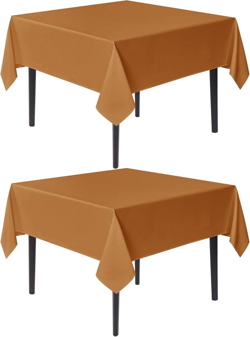 sancua Thanksgiving Square Tablecloths 54x54 Inch Light Brown, 2 Pack - Fabric Fall Table Cloth for Square or Round Tables, Washable Polyester Cover for Dinner Holiday Party Display Tables, Bronze