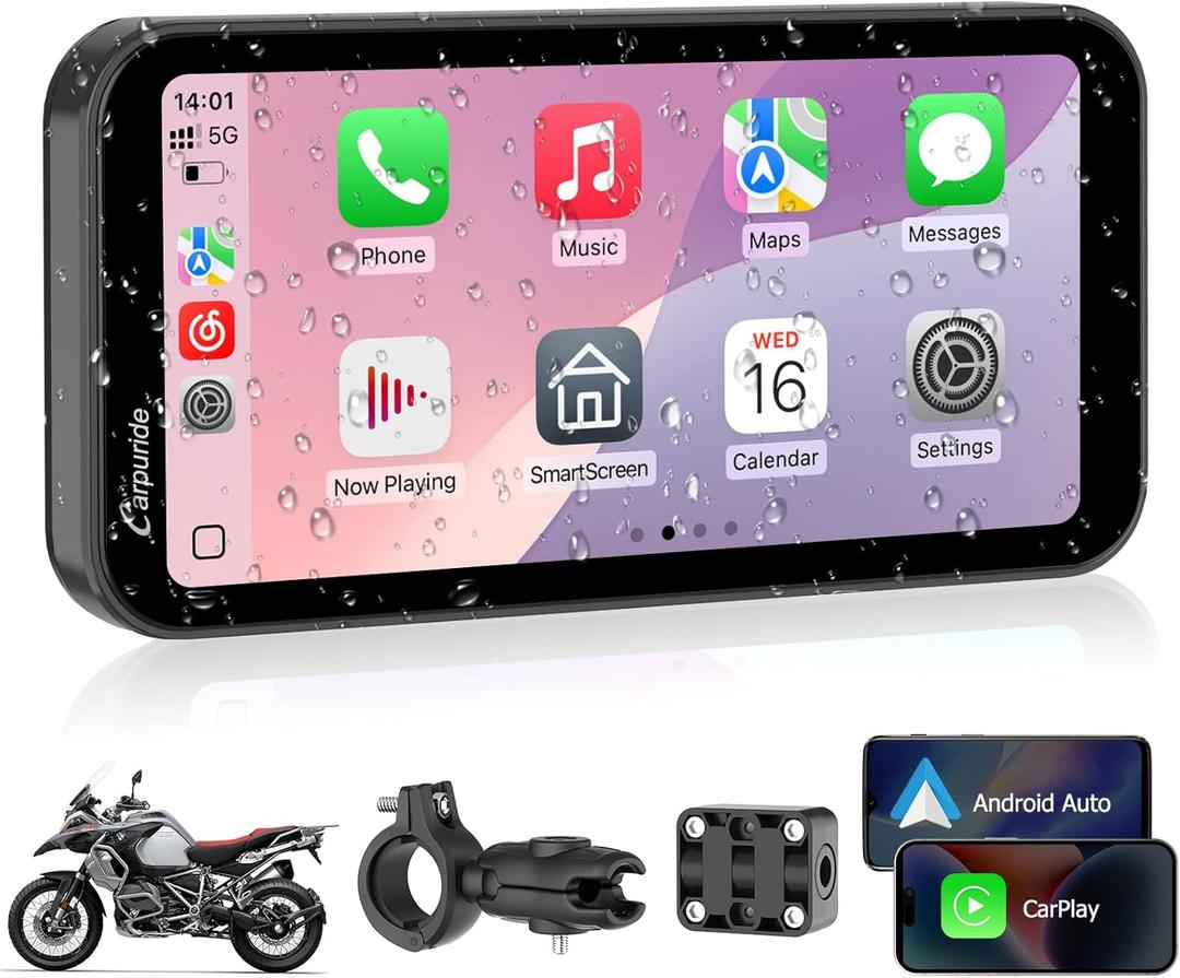 Carpuride W603 Motorcycle Carplay Screen, Wireless CarPlay & Android Auto for Moto, Remote Control6.3" Waterproof Touchscreen, BT Trans, GPS Navigation, Siri, G00gle Assistant