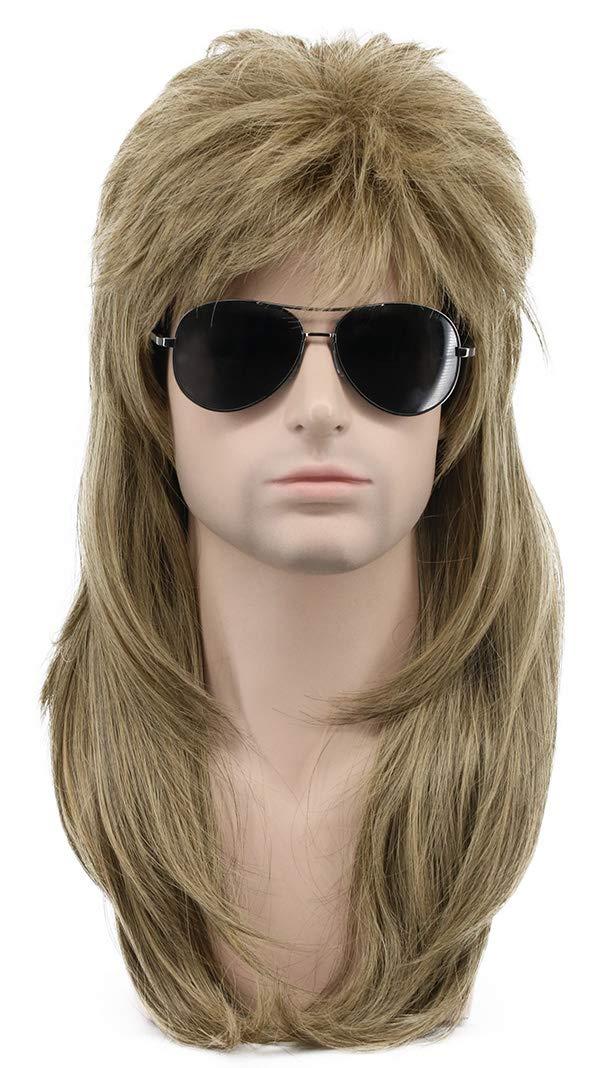 karlery Men Women Long Wavy Light Brown Mullet Wig 70s 80s Punk Rocker Wig for Halloween Costume Cosplay Party