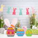 Threan 3 Pcs Easter Table Decoration Easter Egg Table Wooden Signs Spring Egg Wood Tabletop Centerpiece Decorations for Home Dining Room Party Office Decor