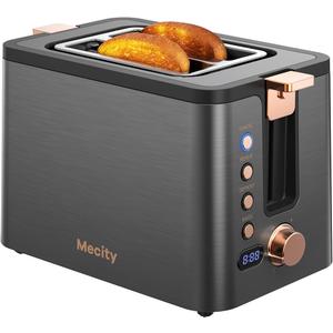 Mecity Toaster 2 Slice Stainless Steel Body Timer, Bagel/Defrost/Reheat/Cancel Functions,Warming Rack, Removable Tray, 6 Browning Settings, Extra Wide Slots, Bread Toaster, 120V 800W Grey