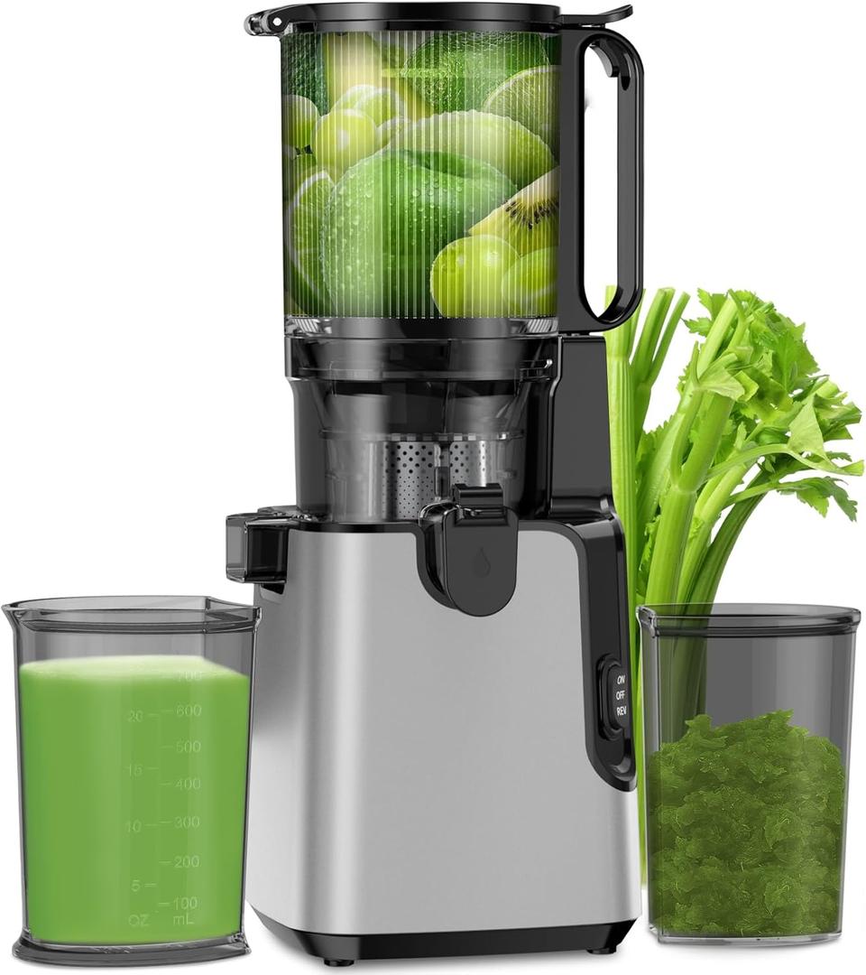 Juicer Machines with 5.8" Extra Large Feed Chute, Cold Press Juicer Fit Whole Vegetables and Fruits, 350W Professional Masticating Juicer Easy to Clean for Batch Juicing (Silver)