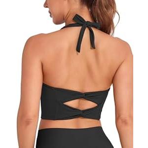 KerryKreey Womens Halter Workout Tops Support Padded Longline Sports Bra Crop Tank Yoga Bras Twist Gym Athletic Running Shirt (Small)