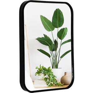 Aluminum Metal Framed Mirror with Rounded Corners, Rust Resistant, Wall Mounted Mirror for Bedroom or Living Room,Vertical Hanging (Black, 11.8x15.7inch)