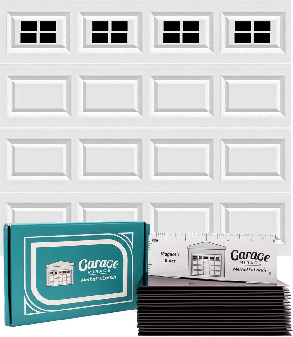Magnetic Garage Door Windows | Fits 1 Car Garage | Strong & Glossy Real Look | Decorative Black Window Decals | Magnets Hardware Set | Faux Kit | Perfect Decoration & Easy Installation Home Upgrade