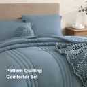 Monbix Queen Comforter Set - 7 Pieces Dusty Blue Bed in a Bag Queen Bedding Sets with Comforters, All Seasons Comforter Bed Set with Sheets, Pillowcases & Shams