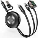 Retractable Multi Charging Cable, 3 in 2 Retractable Charging Cable for Apple Watch Charger/USB C/L, Retractable Chargers for Multiple Devices for iWatch Ultra/10-2/iPhone 17-11/Samsung S25-S20