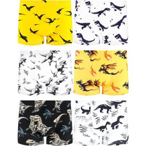 Boys' Underwear,Soft Cotton Tagless Panties for Toddlers' & Little Kids' Comfort,Breathable Boxer Briefs,6-Pack (12, Dinosaurs-leaves-flame-monster Dinosaur-star)