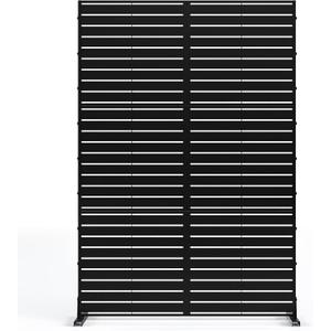 MTART Metal Privacy Screen 72" H x 47.2" Decorative Outdoor Privacy Screen Privacy Panel with Stand for Balcony Deck Patio Lawn Garden, Privacy Fence (Black-Louvered)