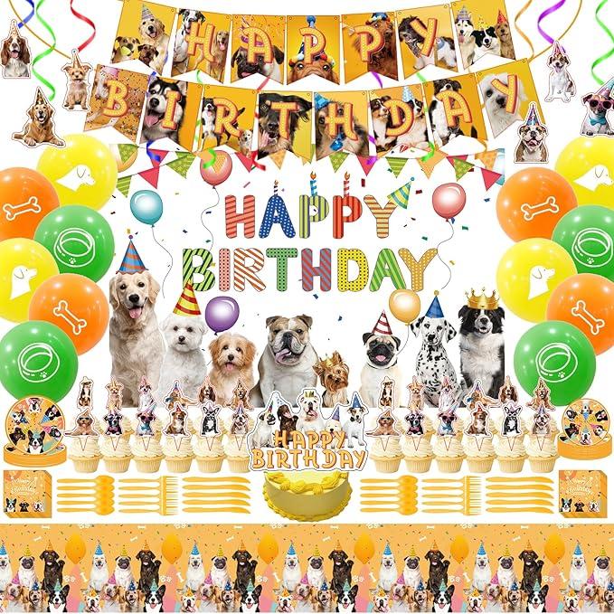 Puppy Birthday Party Supplies, Puppy Theme Style Party Include Happy Birthday Banner, Backdrop, Tableware Set, Tablecloth, Hanging Swirls, Cake Toppers, Cupcake Toppers, Latex Balloons Puppy Birthday Party Supplies, Puppy Theme Style Party Include Happy Birthday Banner, Backdrop, Tableware Set, Tablecloth, Hanging Swirls, Cake Toppers, Cupcake Toppers, Latex Balloons