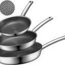 Non Stick Frying Pans Set, Tri-Ply Fully Clad Stainless Steel Skillets, 20cm+24cm+28cm