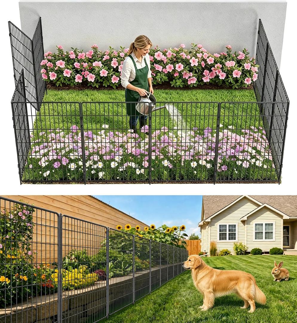 No Dig Garden Fence Animal Barrier with Gate, 40 in (H) x 23.6 ft (L), 10 Panels
