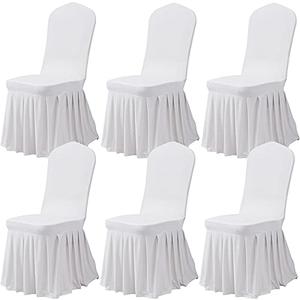 Dimatic Dining Room Chair Covers Set of 6, Stretch Parsons Slipcovers with Skirt Super Fit Spandex Chair Seat Protector Cover for Dining Room, Hotel, Ceremony (White)