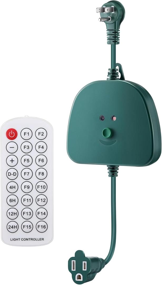 Christmas Light Controller with Remote, Create Dazzling Lighting Displays with Multiple Functions, Timer, Dusk to Dawn Sensor, Adjust Speed for Christmas Outdoor String Light (1 Channel, 16 Functions)