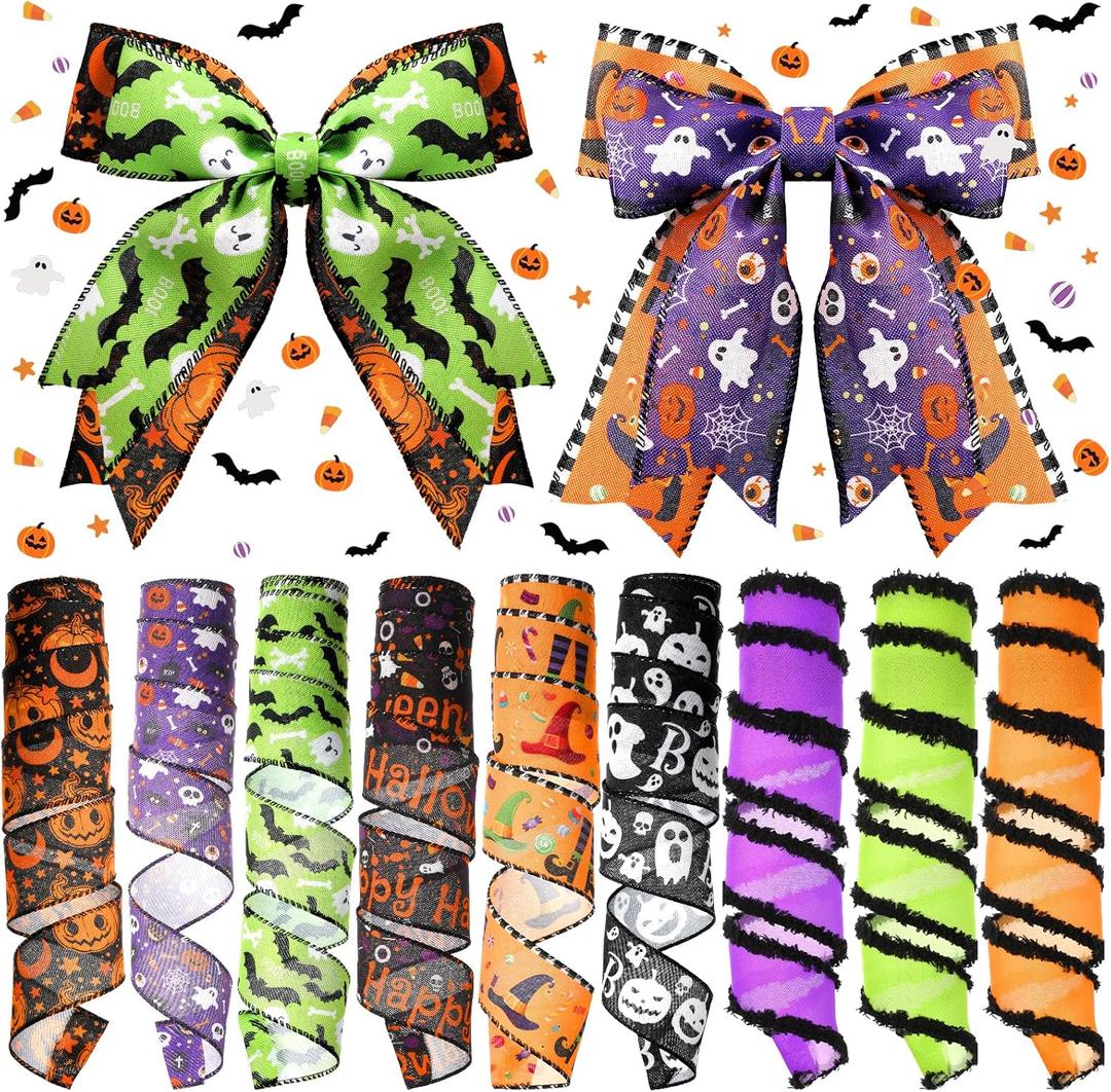 9 Rolls 45 Yards Halloween Ribbon Wired Edge Ribbons for Wreaths Bow Bat Spider Web Pumpkin Ghost Print Craft Ribbon Burlap Grosgrain Ribbon for Spooky Party Decorations DIY Supplies Gift (Multicolor) 9 Rolls 45 Yards Halloween Ribbon Wired Edge Ribbons for Wreaths Bow Bat Spider Web Pumpkin Ghost Print Craft Ribbon Burlap Grosgrain Ribbon for Spooky Party Decorations DIY Supplies Gift (Multicolor)