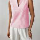 SOLY HUX Women's Work Outfits V Neck Sleeveless Blouses Summer Casual Tank Tops Business Office Dressy Striped Shirts (XL)