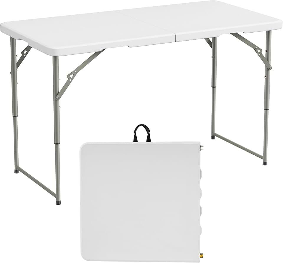 Elevon 4 Feet Heavy Duty Folding Table with Adjustable Height, Fold-in-Half Portable Table for Indoor Outdoor Use - Camping, Picnic, Party, Wedding, Dining, Utility Table