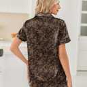 Ekouaer Womens Silk Satin Pajama Sets 2 Piece Button Down Silk Pjs Shorts Sets Short Sleeve Loungewear Soft Sleepwear S-XXL (Brown, L)