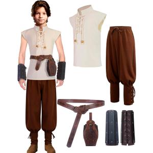 Kids Medieval Costume Boys Renaissance Viking Knight Outfit for Halloween Cosplay Sets 4-6T