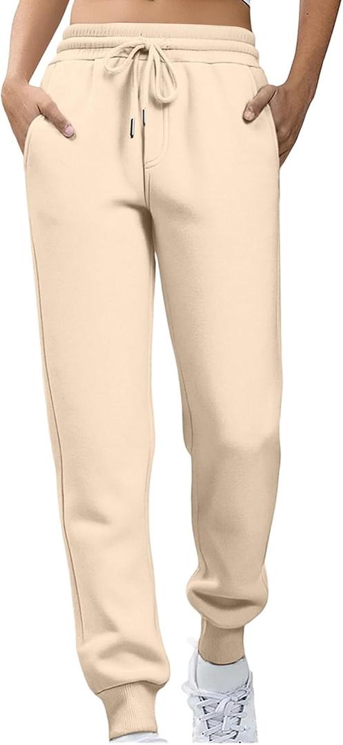 Women Comfy Jogger Pants Soft Tapered Baggy Joggers with Pockets Trendy Travel Workout Gym Sweatpants Beige S-M
