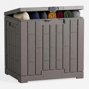 Outdoor Storage Box, 30 Gallon Resin Waterproof Deck Box, Lockable, Built-in Handle, Outside Storage Container for Patio, Garden and Garage (Light Brown)