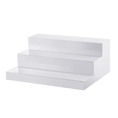 CiaoHER Large Acrylic Wine Liquor Bottle Rack 3 Tier White Countertop Riser Display for Bar Coffee Leisure Station Retail Store Shop Grocery Collection Organizer Stand (16''-1pack)