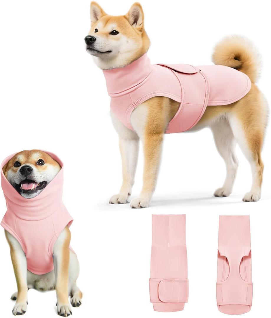 Dog Anxiety Calming Vest Adjustable Turtleneck Thunder Shirt Jacket for Fireworks, Separation, Vet Visits, Pet Hoodie for Large Medium Dogs (Pink)