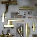 Moquin Double Front Door Lock Set, Brushed Gold Square Front Door Hardware Set with Dummy, Heavy Duty Door Handle with Deadbolt, Stain Brass Double Entry Door Lock Set with Reversible Handle