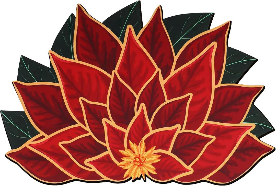 Hoolerry Christmas Poinsettia Doormat Christmas Poinsettia Rug Floral Decorative Doormat Non Slip Winter Door Mat Outdoor Rug for Indoor Xmas Holiday Bedroom Home Decoration(35.4 x 23.6 Inch)