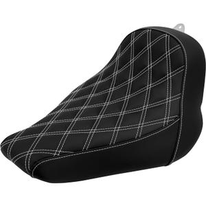 Motorcycle Solo Seat Cushion Diamond Leather Seat Compatible with Harley Breakout Fatboy 2018-2025 (White Stitching)